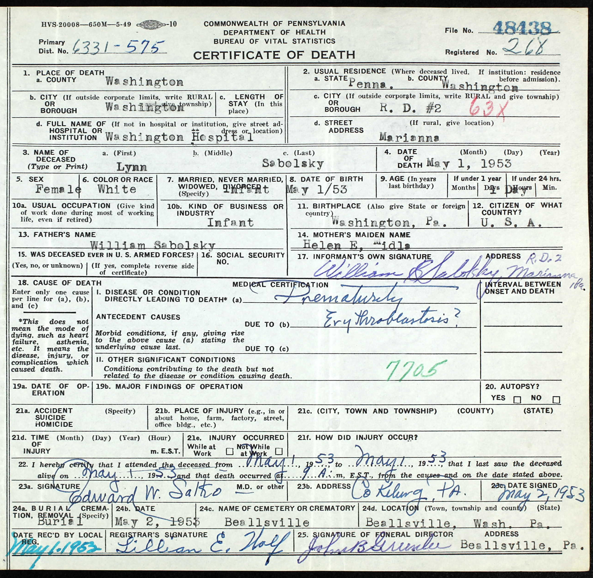 death certificate